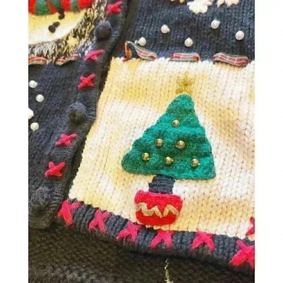 Vtg Christmas Sweater Designers Originals Studio Patchwork Embroidered EUC PM - Picture 7 of 16